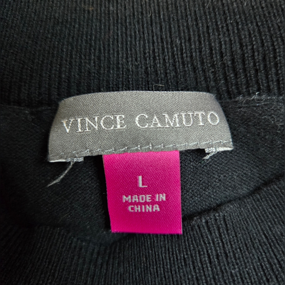 Vince Camuto Womens Black Mock Neck Long Chiffon Swiss Dot Sleeves Sweater Top L - Picture 3 of 10